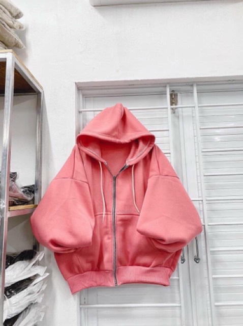 Áo khoác nỉ trơn form rộng tay lồng đèn, toàn bộ là ảnh thật