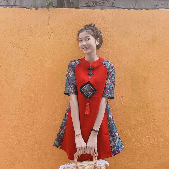 áo dài cách tân mặc tết siêu xinh-áo dài đỏ tay gấm mặc chụp hình tết-váy dự tiệc cuối năm V40 | BigBuy360 - bigbuy360.vn