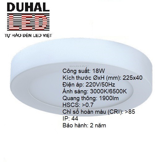 [DUHAL LED] ĐÈN LED PANEL ỐP TRẦN TRÒN 18W - KDGC518