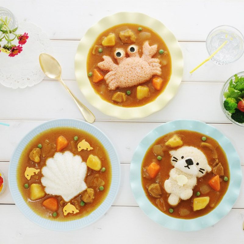Khuôn làm cơm tạo hình sò, cua, mèo cho bé