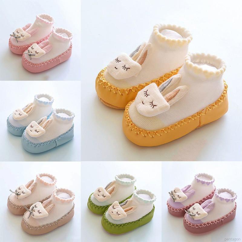 Giày tất cotton đế mềm chống trơn trượt hình thỏ dễ thương ngộ nghĩnh cho bé tập đi