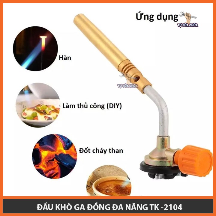 Đầu khò ga bằng đồng đa năng TG-2104, đèn khò hàn ống đồng công nghệ Hàn Quốc, gồm: đầu khò, 3 que hàn, bột hàn