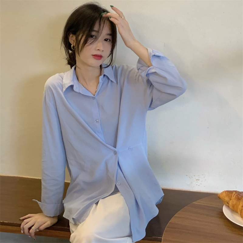 Áo Sơ Mi Tay Dài Dáng Rộng Màu Trơn Phối Nút Phong Cách Thời Trang Hàn Quốc Có 5 Màu Lựa Chọn | BigBuy360 - bigbuy360.vn