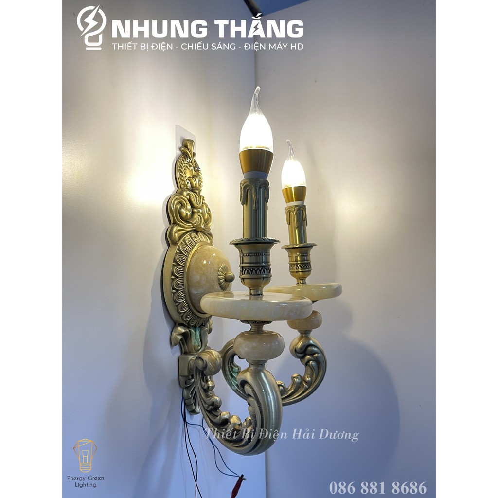 Đèn Tường Nến Đồng Đá Cổ Điển Cao Cấp 8852-2 - Đèn Trang Trí Phòng Khách,Phòng Thờ - Tặng Kèm 2 Bóng Led - Bảo Hành 1Năm