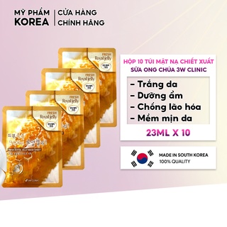 Combo 10 Túi Mặt nạ giấy dưỡng da chiết xuất từ sữa ong chúa 3W Clinic Hàn Quốc 23mlx10 giúp da sáng mịn tự nhiên