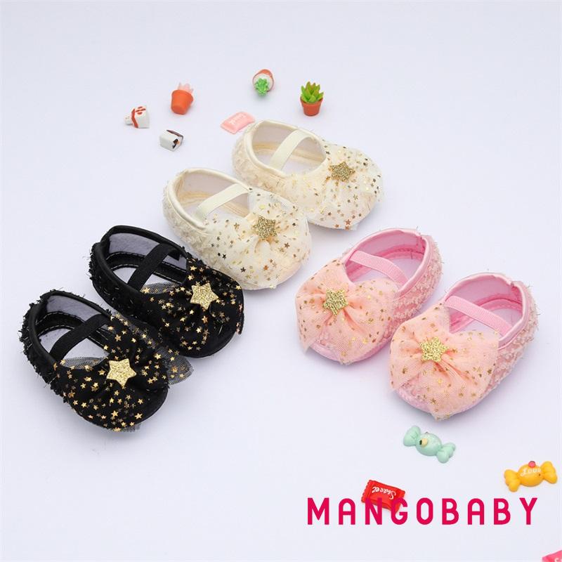 Giày Vải Cotton Phối Lưới Đính Nơ Đính Kim Sa Lấp Lánh Ngọt Ngào Cho Bé