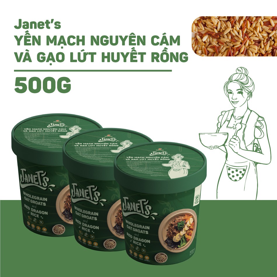 3 hộp Yến mạch Janets nguyên cám và gạo lứt 500g/hộp Chile