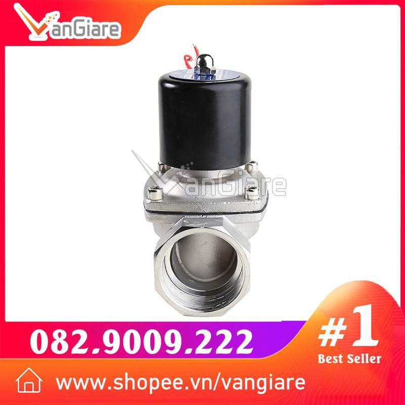 (Coil đồng 100%) Van điện từ inox 304 phi 42 49 60, điện 24v 220v, thường đóng