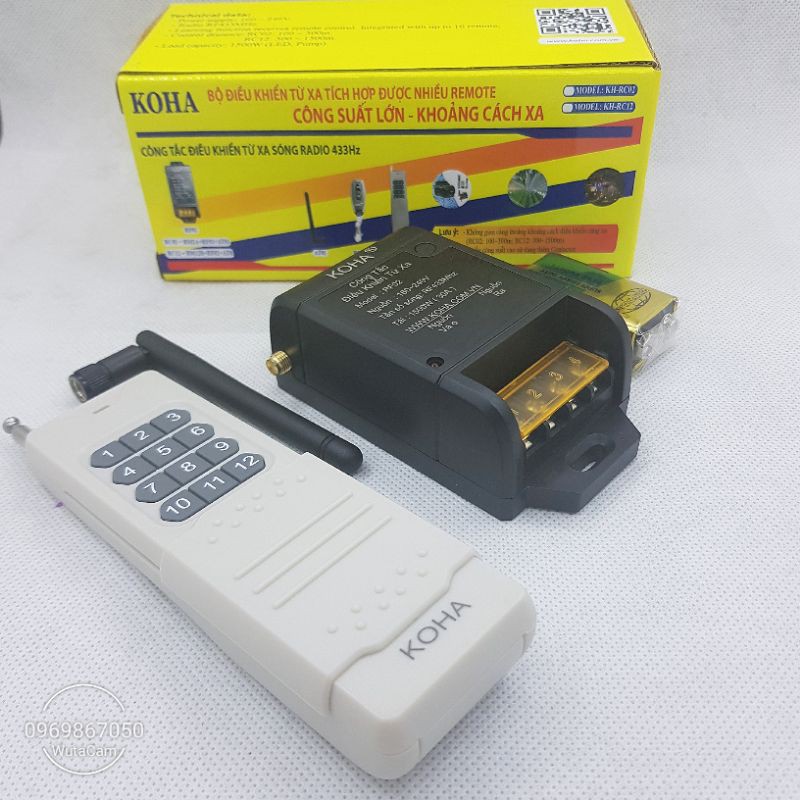 Công tắc điều khiển từ xa KOHA- RC02 công suất lớn 220V-30A-1000m dùng cho máy bơm ,moto điện..