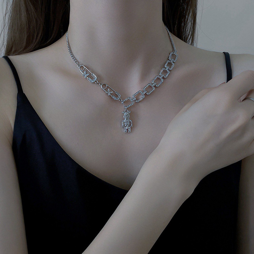 Vòng cổ sợi xích mặt hình gấu dễ thương phong cách hip hop Hàn Quốc cho nữ