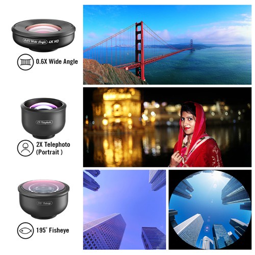 Bộ lens 5in1 apexel,ống kính chụp ảnh 4K cho điện thoại,smartphone,lens góc rộng,lens macro,lens mắt cá,lens chân dung