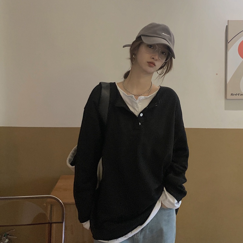 Áo thun dài tay dáng rộng phong cách đơn giản thời trang Hàn Quốc | BigBuy360 - bigbuy360.vn