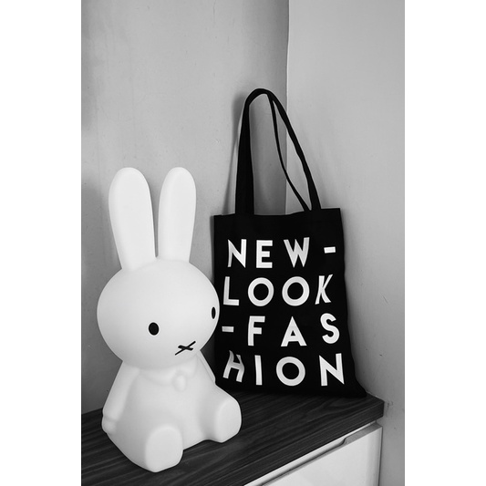 ★ TÚI TOTE ĐEO VAI NAM NỮ VẢI BỐ CANVAS ĐEN TRƠN FORM CHỮ NHẬT ĐỨNG NEWLOOK.FASHION ( 43 x 34cm )