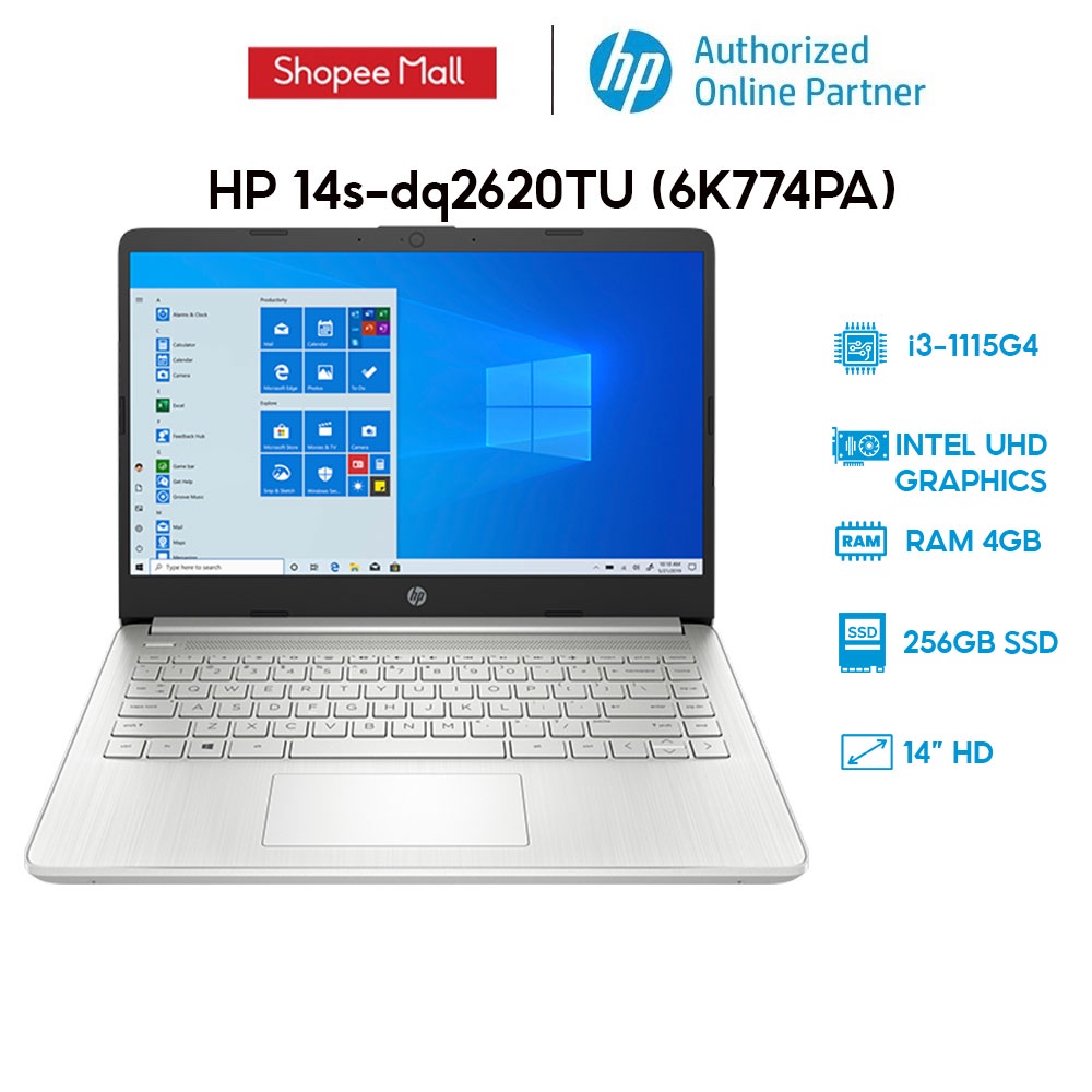 [Mã ELHP128 giảm 12% đơn 10TR] Laptop HP 14s-dq2620TU 6K774PA i3-1115G4 | 4GB | 256GB |14' HD | Win 11