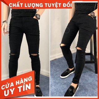 Quần Jean Nam Rách Gối Màu Đen Phong Cách Trẻ Trung Nhiều Mẫu TCS 50 - Hàng nhập khẩu