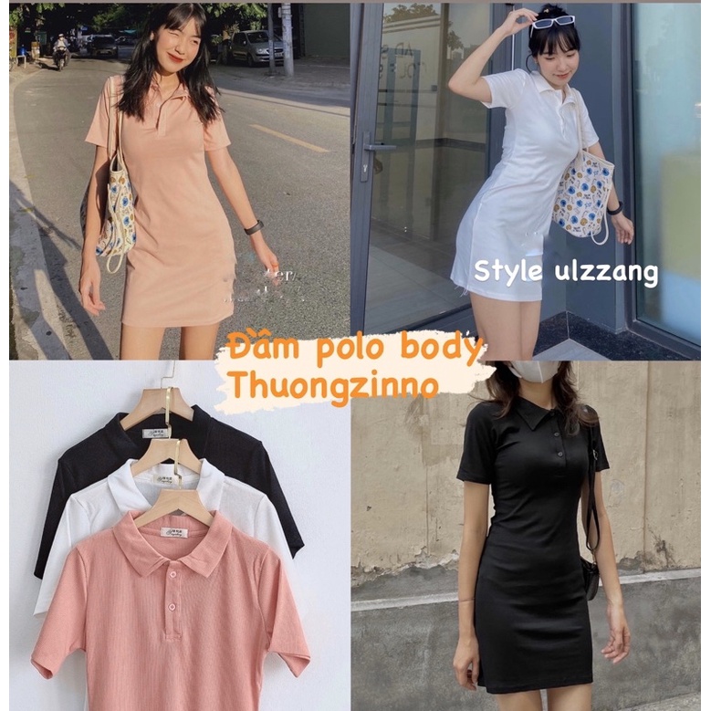 Đầm dáng suông polo chất cotton 4 chiều năng động body, thun cộc tay màu ĐEN|HỒNG|TRẮNG Ulzzang