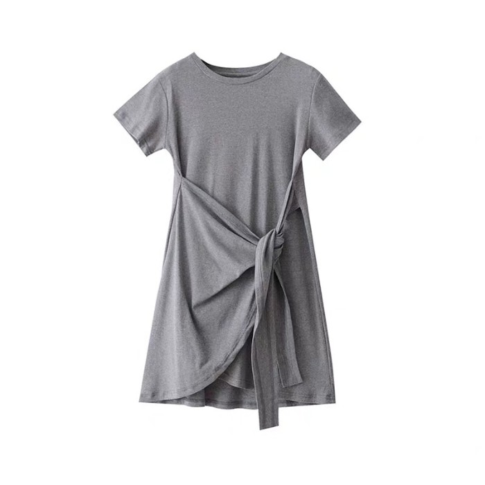 Casual Dress for Women Loose Dress Korean Dress for Women Black Dress Grey Cotton Dress Short Sleeve Midi Dresses for Women Koean Dress Woman Dress Irregularity T Shirt Dress