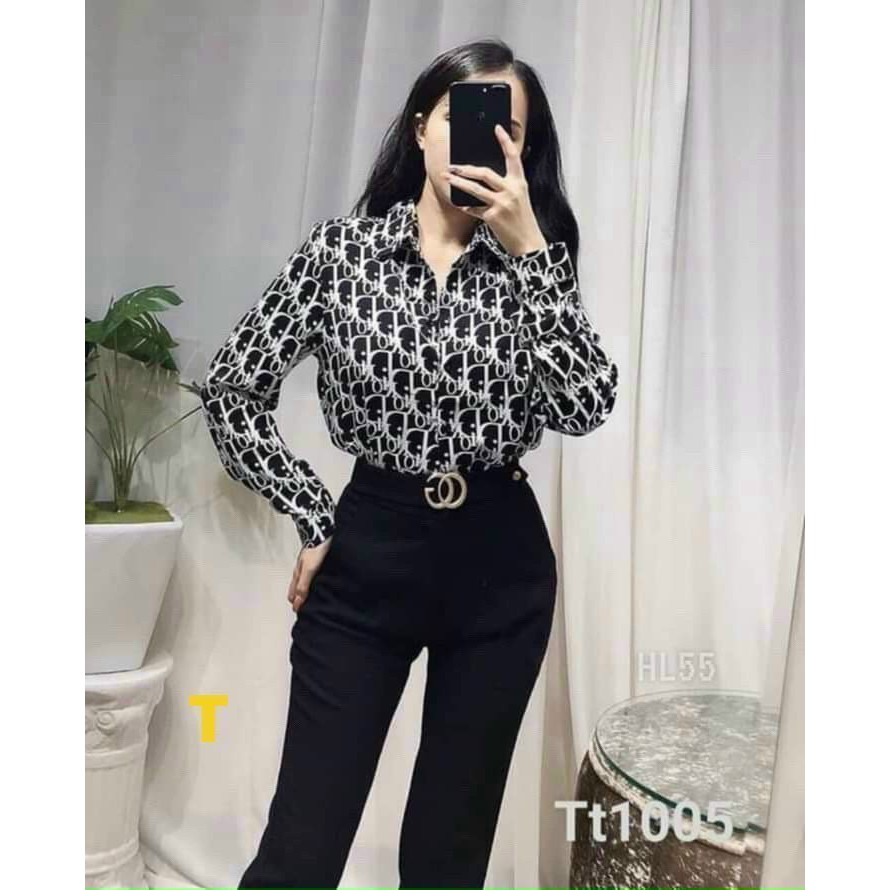 áo sơ mi tay dài họa tiết di sang chảnh ảnh thật hot hit