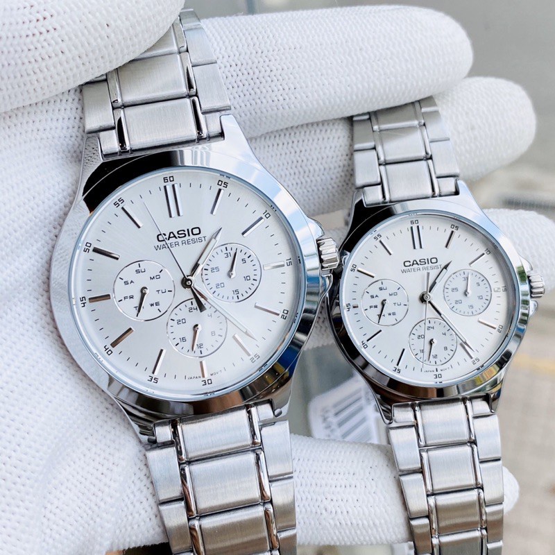 Đồng hồ Nam Casio MTP-V300D-7AUDF, đồng hồ chính hãng, dây bạc mặt trắng, 6 kim