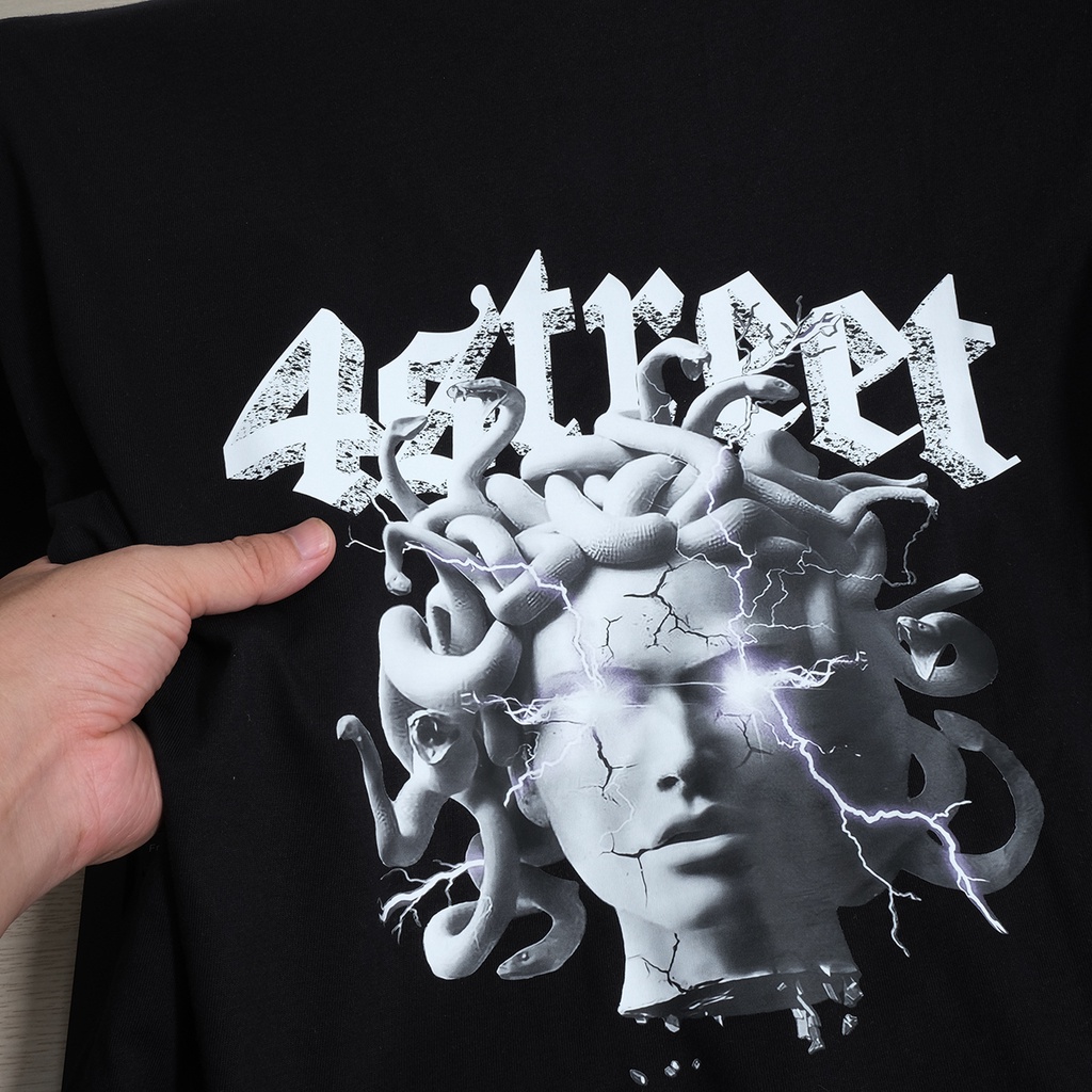 Áo thun tay lỡ nam nữ unisex, phông form rộng oversize 100% Cotton đen 4ST-T03 4Street