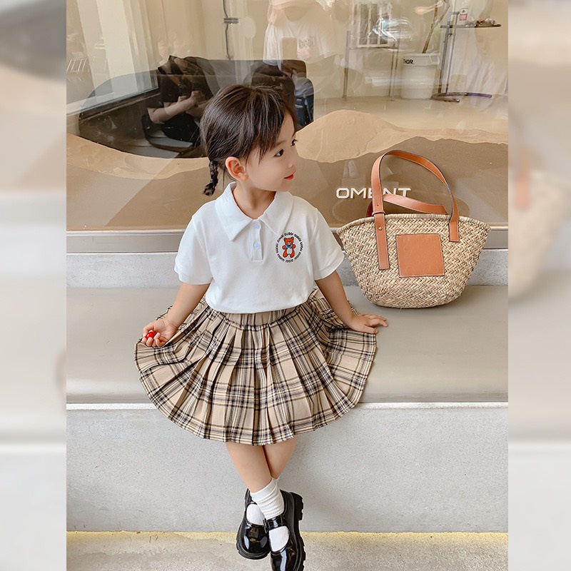 Đồng phục học sinh, cặp bộ bé trai bé gái áo polo trắng phối kẻ BBR xịn xò size 10-24kg