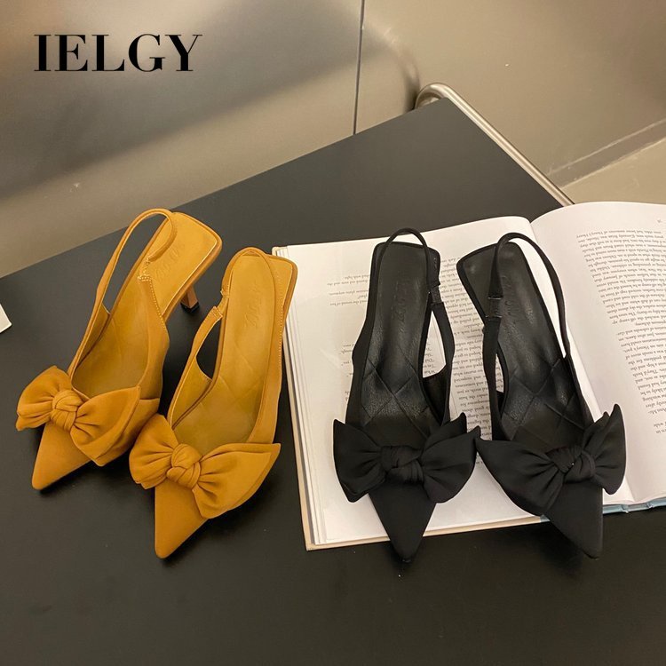 IELGY Xăng đan Cao Gót Đính Nơ Phong Cách Retro Cho Nữ