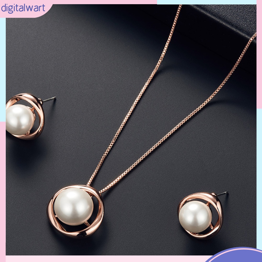Set vòng cổ + bông tai phối hạt ngọc trai giả thanh lịch sang trọng