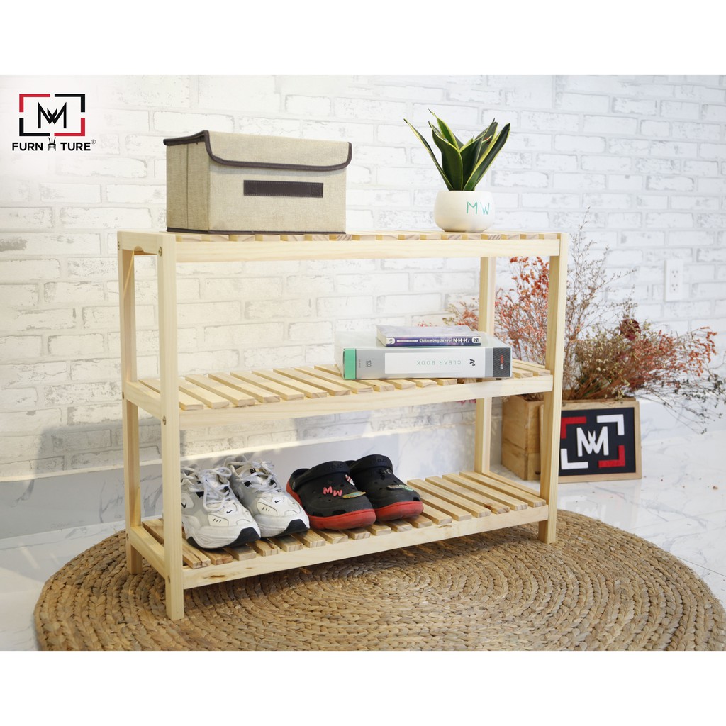 Kệ giày dép đa năng lắp ráp 3 tầng màu gỗ size 80x36x62 cm thương hiệu MW FURNITURE