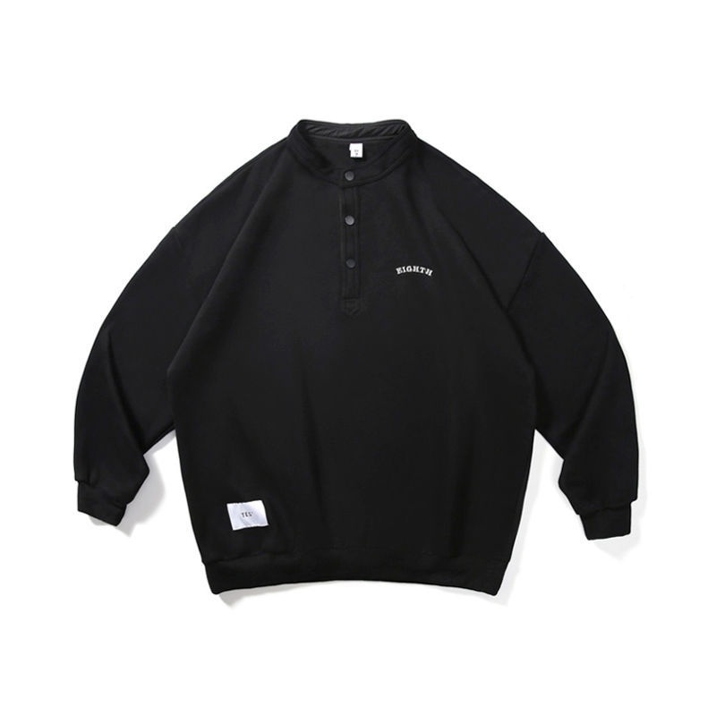 Áo thun tay dài cổ rộng in logo màu đen phong cách Nhật Bản cho nam【F&amp;X】【F&amp;X