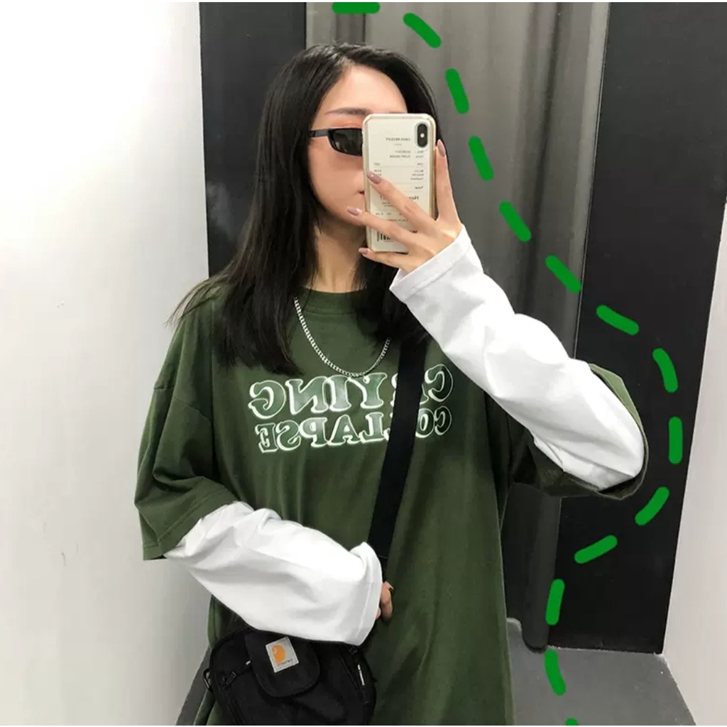 Áo dài tay ráp tay MEANSTORE phông Unisex nam nữ tee oversize form rộng pull Ulzzang Hàn Quốc vải mềm - Xanh trắng