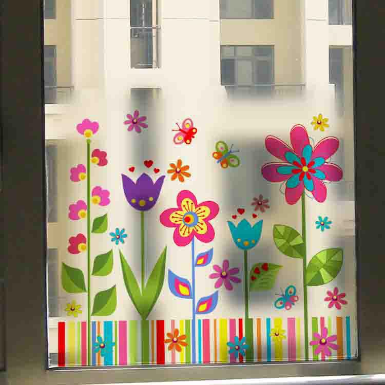 Decal trang trí kính Cao Cấp - Hoa sắc màu tuổi thơ ( 60x58 )