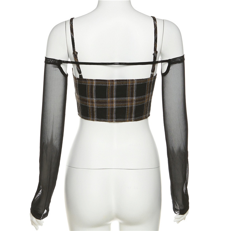 Áo Tank Top Dây Khóa Kéo Họa Tiết Kẻ Ô Thời Trang Dành Cho Nữ