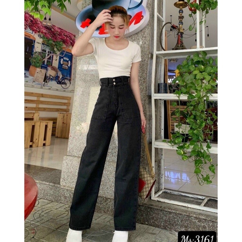 🌀Quần Baggy Jeans 2 Nút Lưng Cao Ống Suông