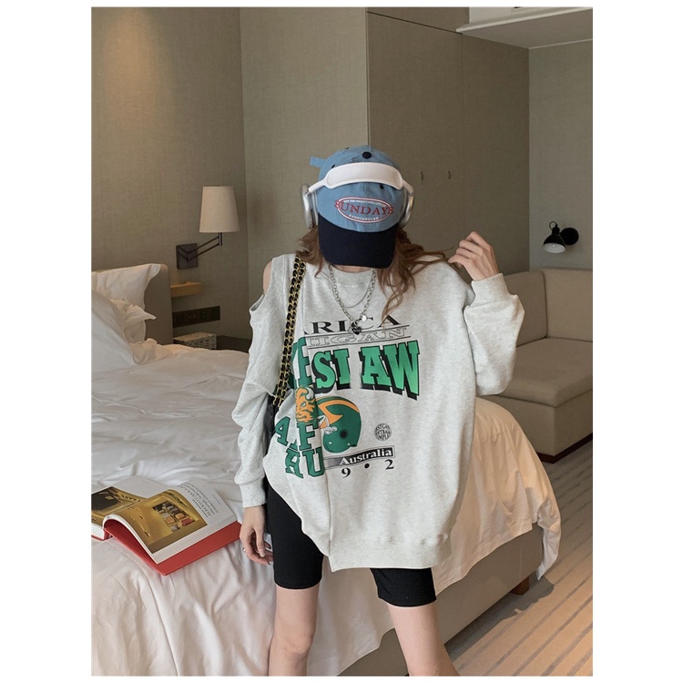 Áo Sweater Cổ Tròn Tay Dài Dáng Rộng In Họa Tiết Kiểu Retro Mỹ Thời Trang Cho Nữ