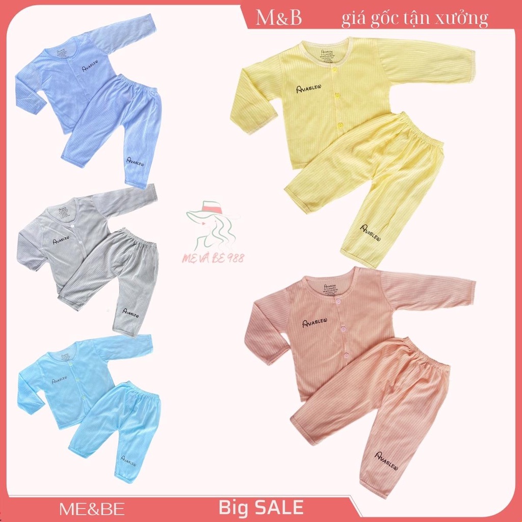 Đồ bộ dài tay tăm tre AVA cotton giấy cho bé trai gái trẻ sơ sinh cúc cài vai cho bé từ 3-15kg M&B shop