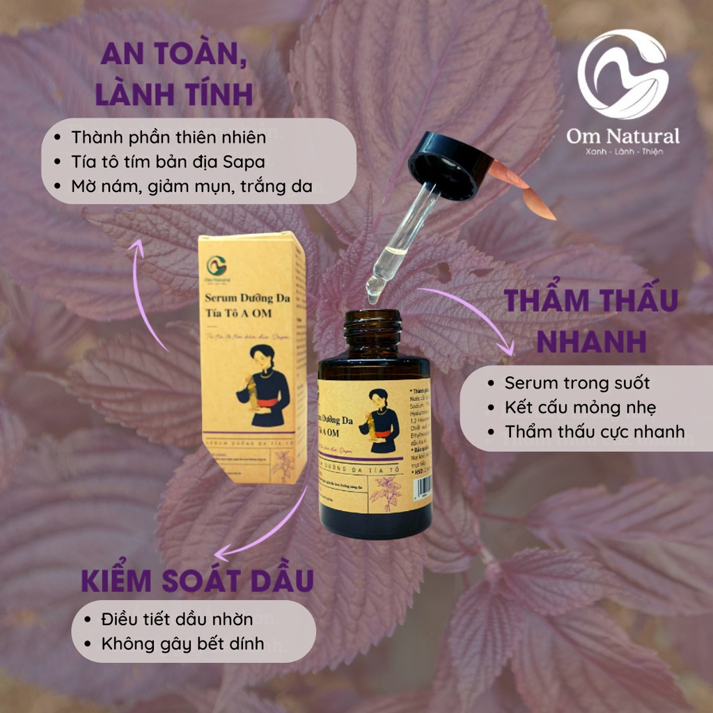 Serum Dưỡng Da Tía Tô A OM Natural Cấp Ẩm Sâu, An toàn Lành tính 30ml