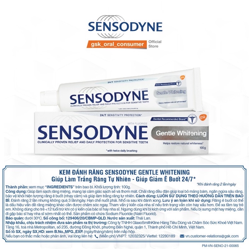 Kem Đánh Răng Sensodyne Gentle Whitening Giảm Ê Buốt 24/7 Giờ -Hàng Nhập Chuẩn 100% Công Ty