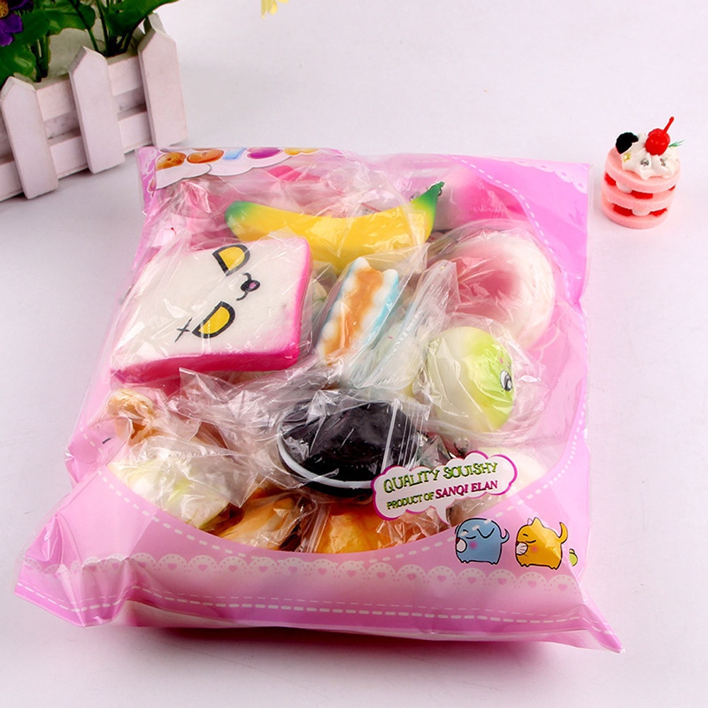 Túi 10 đồ chơi nắn bóp mềm mini giảm stress hình bánh mì dễ thương cho bé