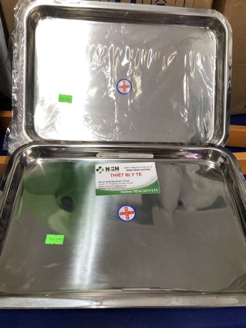 Mâm inox Khay chữ nhật, khay inox y tế, khay inox hình chữ nhật đựng dụng cụ y tế cỡ 32cm x 23cm x 2cm