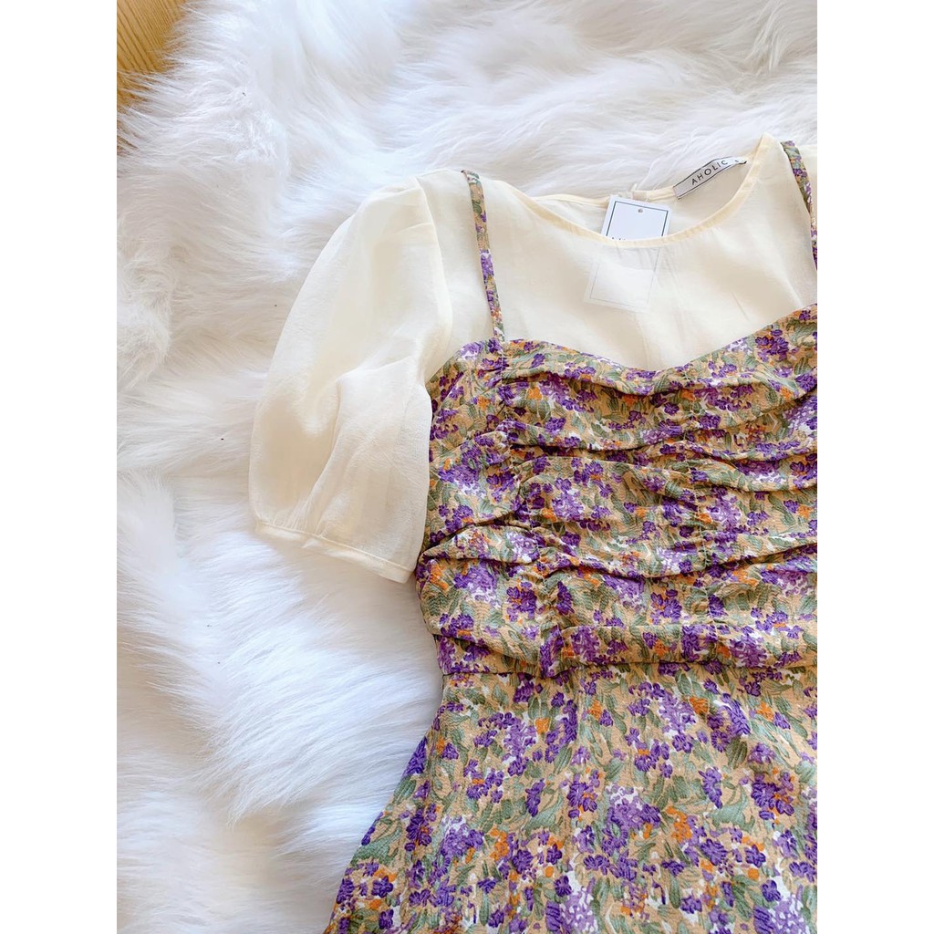 Đầm hoa phối yếm 2 màu Aholic V2438 | BigBuy360 - bigbuy360.vn