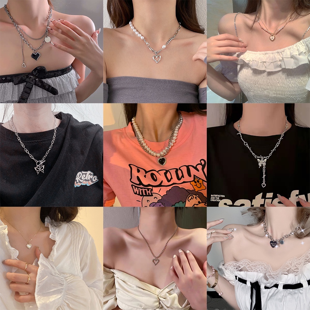 Vòng cổ mặt trái tim đính ngọc trai thiết kế thời trang cho nữ