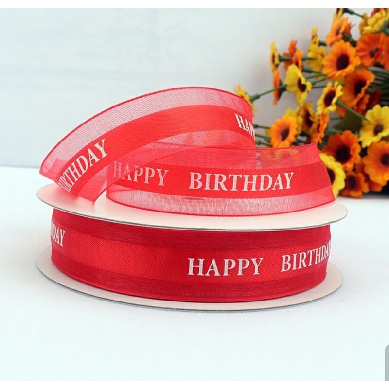 Dây ruy băng gói quà/ ribbon trơn/ voan ren in chữ HAPPY BIRTHDAY đủ màu cuộn 45m/90m