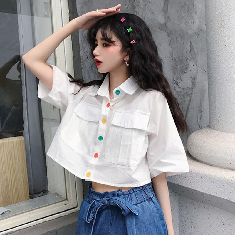 Ulzzang ( 얼짱) - Áo Sơ Mi Nữ Nút Cầu Vồng