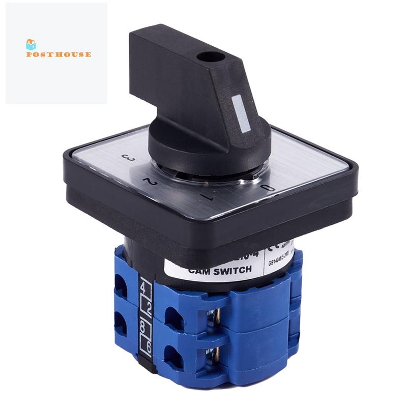 8 Terminals 5 Positions Master Control Rotary Cam Switch 20A Black+Blue