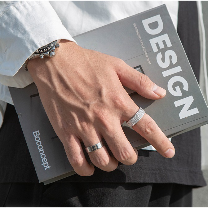 Nhẫn Titan Đính Đá Lấp Lánh Thời Trang Hàn Quốc Cho Nam Nữ