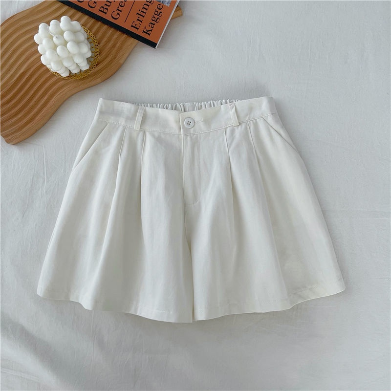 COZOK Quần Short Lưng Cao Ống Rộng Màu Sắc Trơn Phong Cách Hàn Quốc