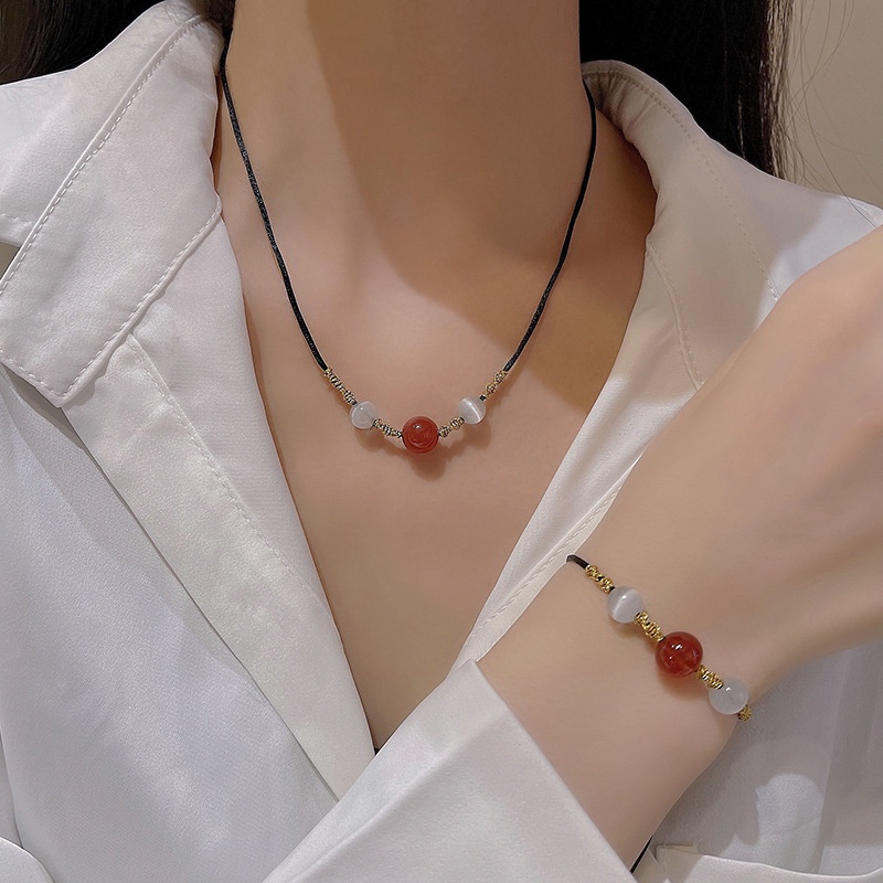 Vòng Tay Chuỗi Hạt Đá Mã Não Tự Nhiên Màu Đỏ Dành Cho Cặp Đôi