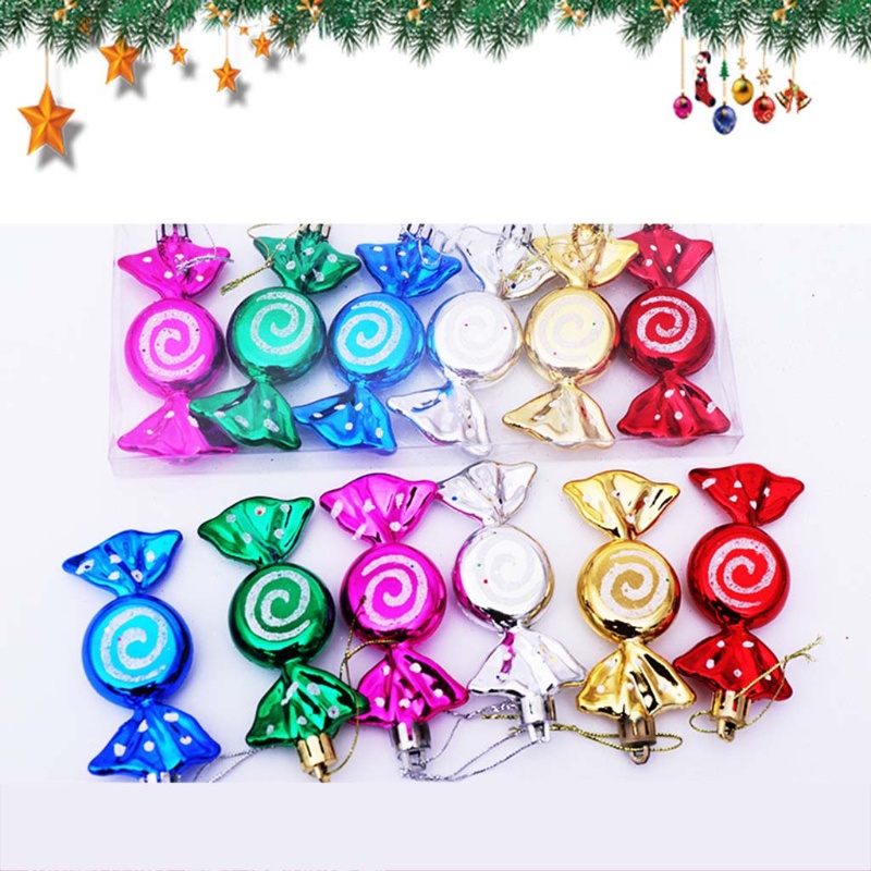 Set 6 Phụ Kiện Trang Trí Cây Thông Noel Hình Kẹo Mút Mạ Điện