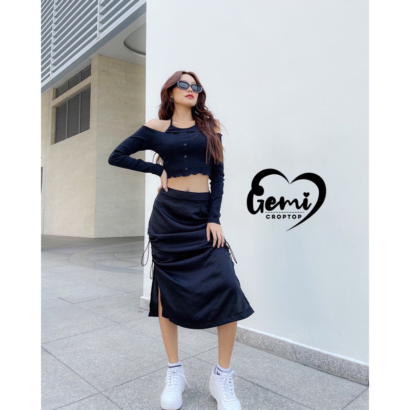 ÁO CROPTOP TRỄ VAI CỔ YẾM TAY DÀI [GEMI SHOP]