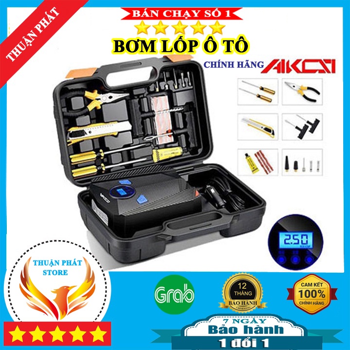 ✶♤❏Bơm hơi mini 12v AIKESI,Máy xe ô tô công suất 150W tự động ngắt,đèn LED chiếu sáng